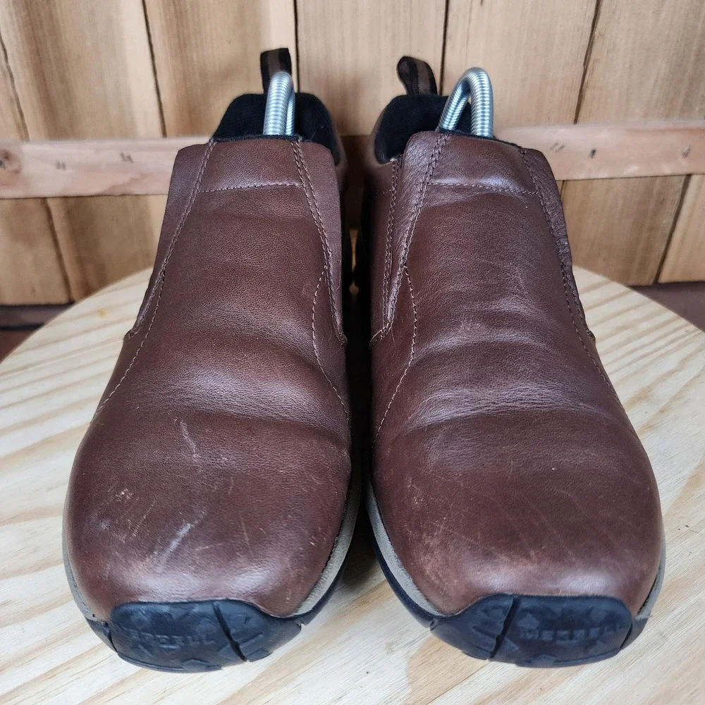 Merrell Jungle Moc Shoes Mens 8.5 Brown Leather‎ Slip On Walking Comfort Casual